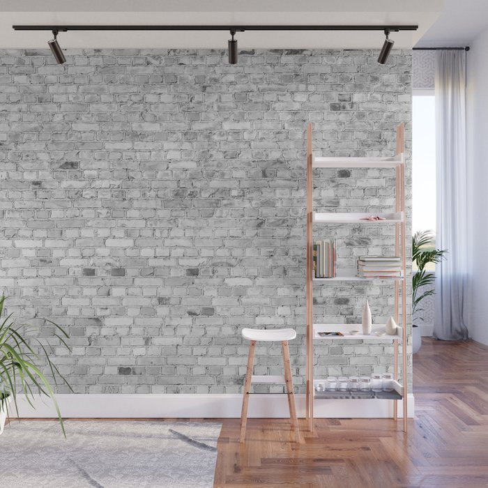 White Washed Brick Wall - Light White and Grey Wash Stone Brick Wall Mural
