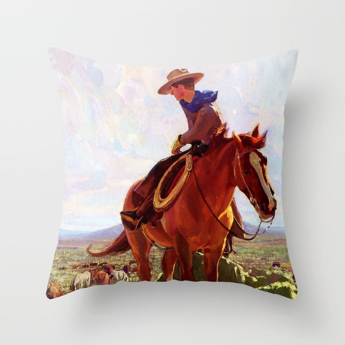 “Horse Herder” by W Herbert Dunton Throw Pillow