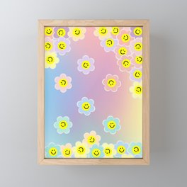 Colourful Pastel Happy Daisies on Pastel Gradient Rainbow Background Framed Mini Art Print