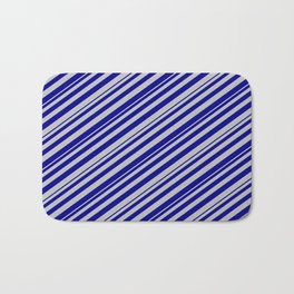 [ Thumbnail: Dark Blue and Grey Colored Lines Pattern Bath Mat ]