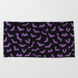 Pastel goth purple black bats Beach Towel