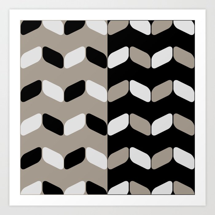 Vintage Diagonal Rectangles Black White Taupe Art Print