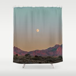 Sunset Moon Ridge // Grainy Red Mountain Range Desert Landscape Photography Yellow Fullmoon Blue Sky Shower Curtain