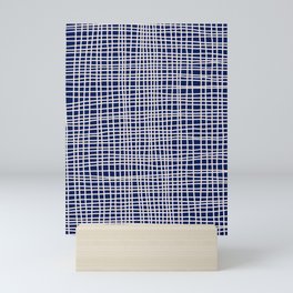 Hand-Drawn Checkered Lines on Navy Blue Mini Art Print