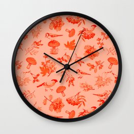 Red Autumn Botanical Pattern Wall Clock