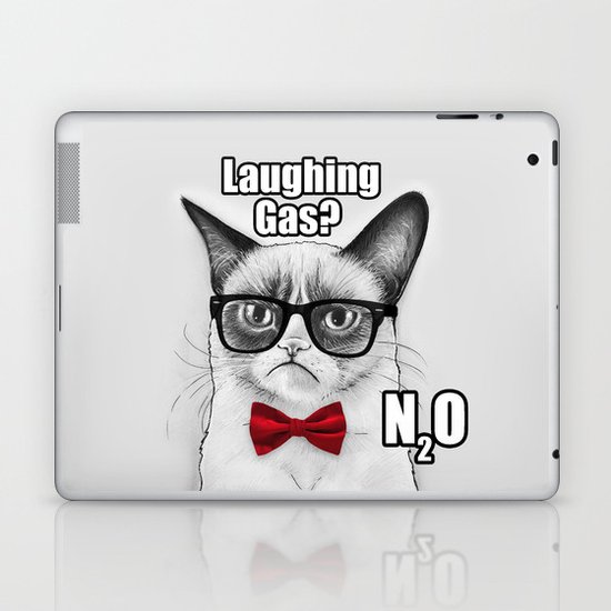 Grumpy Chemistry Cat Geek Science Meme Whimsical Animals in Glasses Laptop & iPad Skin