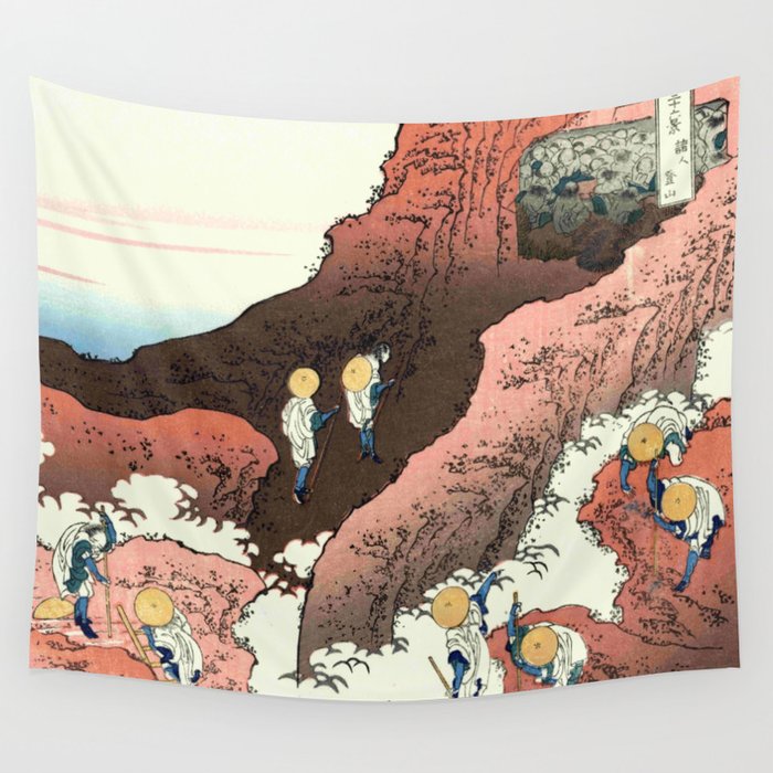 Hokusai -36 views of the Fuji 46 Climbing on Fuji Wall Tapestry