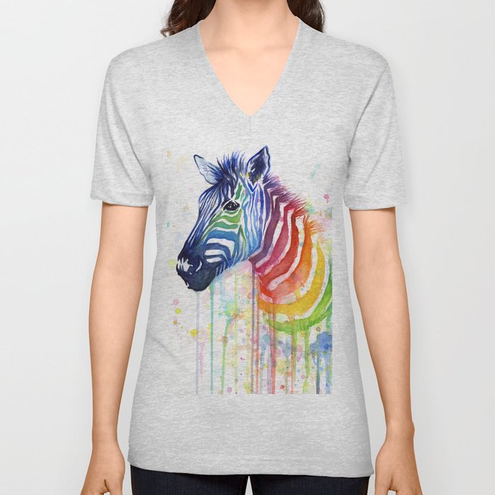 Zebra Watercolor Rainbow Animal Painting Ode to Fruit Stripes V Neck T ...