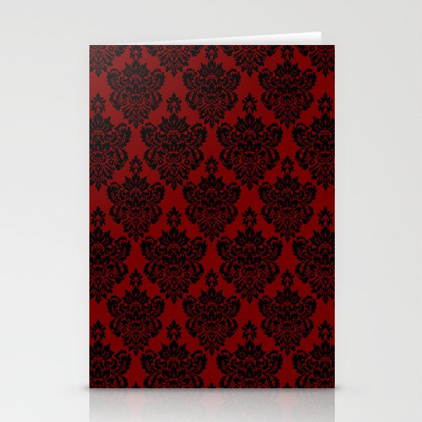 Crimson and Black Damask Stationery Cards