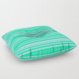 [ Thumbnail: Green & Light Blue Colored Striped Pattern Floor Pillow ]