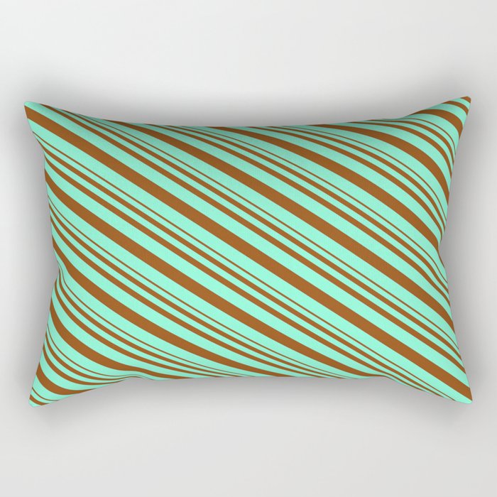 Brown & Aquamarine Colored Lines/Stripes Pattern Rectangular Pillow