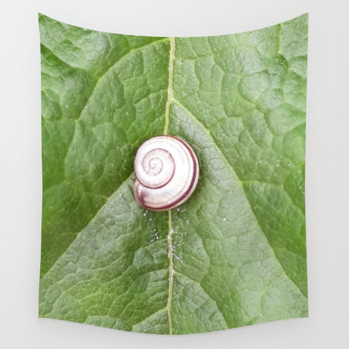 Snail and green leaf symbiosis Wall Tapestry