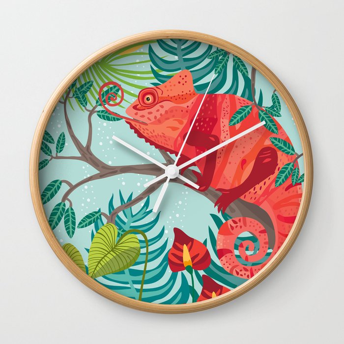 The Red Chameleon  Wall Clock