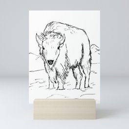 Bison in Black and White / Ink Drawing of a Buffalo / Western Art Mini Art Print