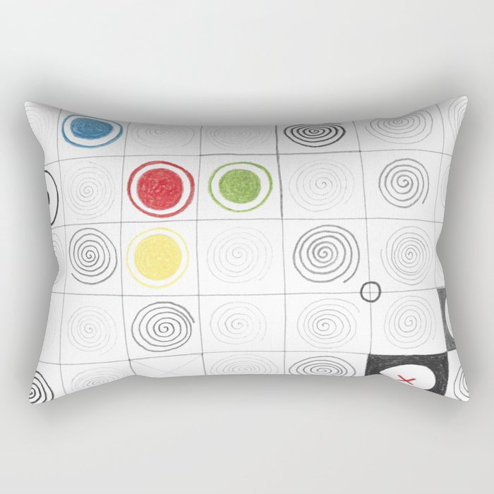 Abstract geometric white minimalist grid colored pencil original drawing of mysterious spirals. Rectangular Pillow