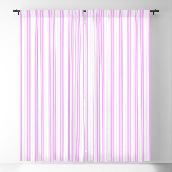 Lilac Pink and White Narrow Vintage Provincial French Chateau Ticking Stripe Blackout Curtain