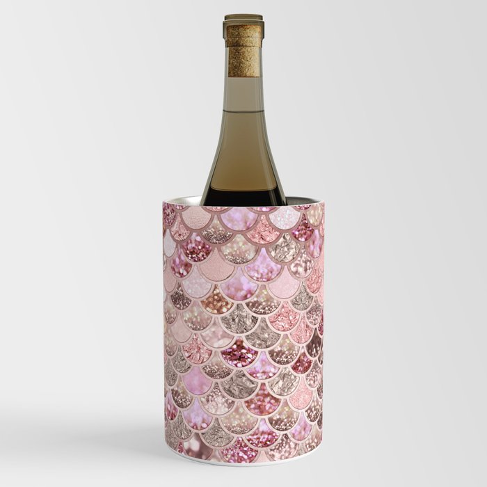 Rose Gold Blush Glitter Ombre Mermaid Scales Pattern Wine Chiller