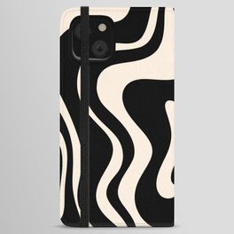 Retro Liquid Swirl Abstract in Black and Almond Cream  iPhone Wallet Case