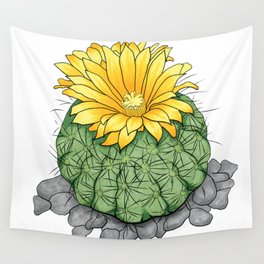 Little Bloomer - Green Wall Tapestry | Cactus, Drawing, Scorpiusdrawicus, Plant, Ink Pen, Green, Nature, Yellow, Other, Flower 