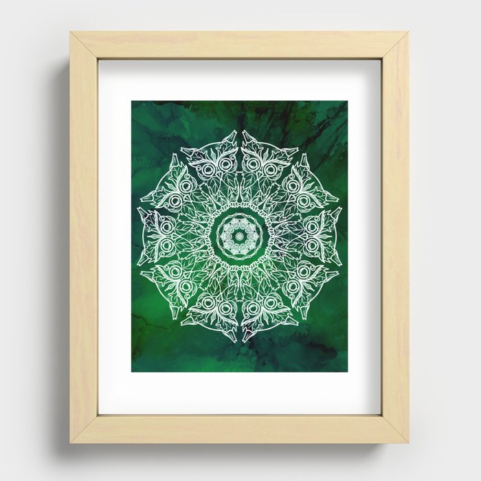 Green Owl Mandala Recessed Framed Print