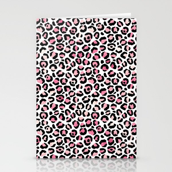 Girly Blush Pink Leopard Pattern Glam Metallic Stationery Cards