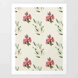 Greenery with red berries pattern Art Print