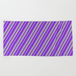 [ Thumbnail: Purple & Dark Gray Colored Lined Pattern Beach Towel ]