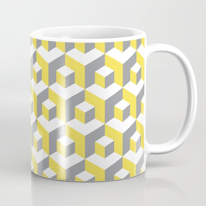lluminating yellow and ultimate gray seamless isometric pattern. Grey, white and yellow abstract endless isometric background. Seamless geometric pattern. illustration Coffee Mug