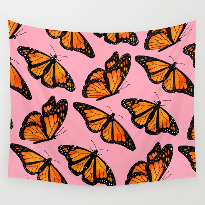 Monarch Butterfly Pattern-Pink Wall Tapestry