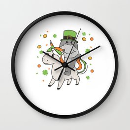 Hippo With Unicorn St. Patrick's Day Ireland Wall Clock