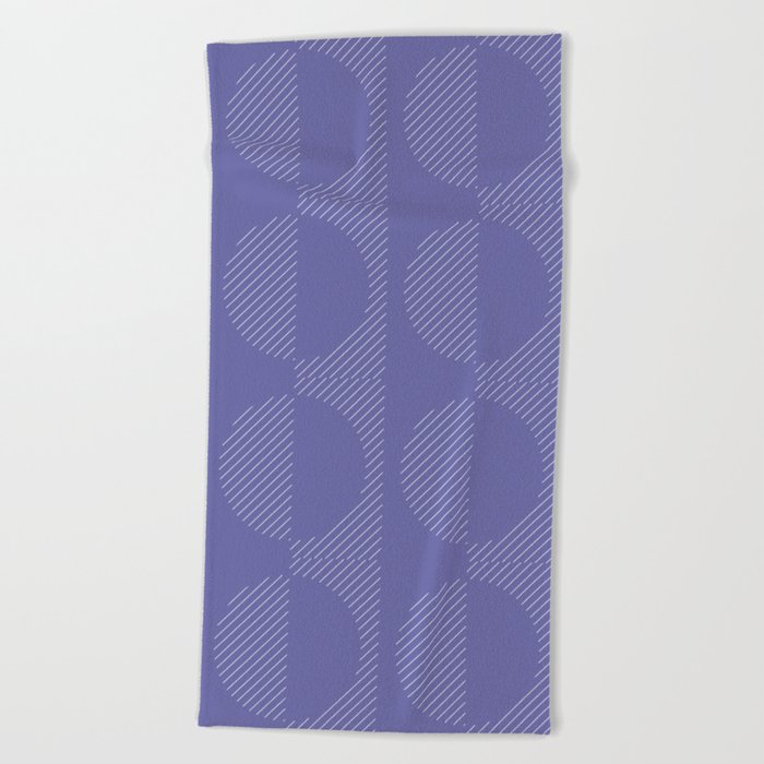 Stripes Circles Squares Mid-Century Checkerboard Purple Violet White Beach Towel