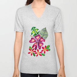 Tropical Blooms Magenta  V Neck T Shirt