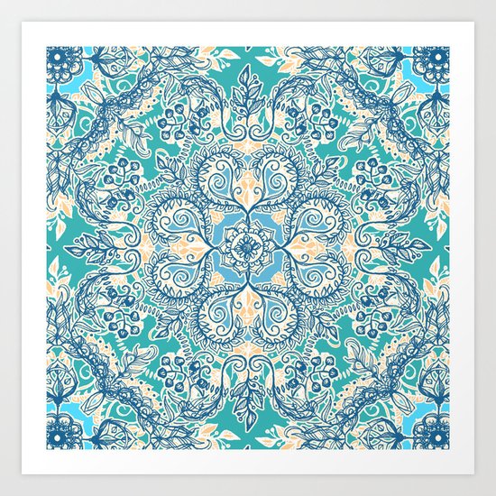 Gypsy Floral in Teal & Blue Art Print