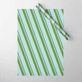 [ Thumbnail: Light Sea Green, Green & Powder Blue Colored Lined/Striped Pattern Wrapping Paper ]
