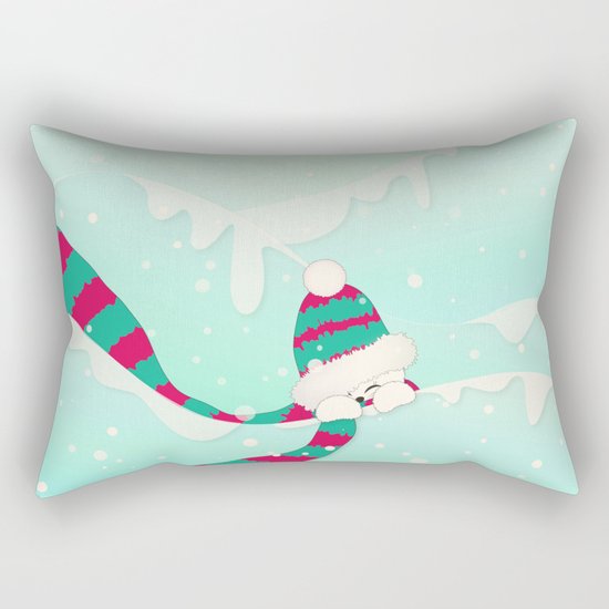 Christmas Peekaboo Snowman I - Mint Blue Snowy Background Rectangular Pillow