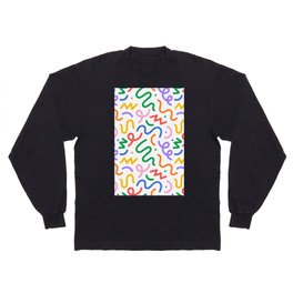 Colorful abstract line squiggle doodle pattern Long Sleeve T-shirt