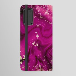 Pink purple and black agate marble with gold dust. Alcohol ink fluid abstract texture fluid art with gold glitter and liquid Android Wallet Case