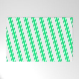 [ Thumbnail: White and Green Colored Lines Pattern Welcome Mat ]