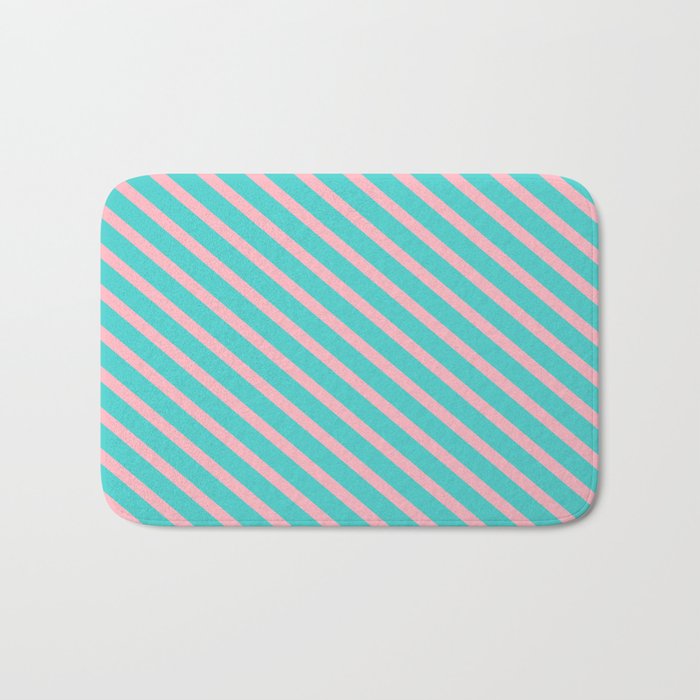 Turquoise & Light Pink Colored Lines/Stripes Pattern Bath Mat