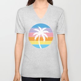 Vintage Palm Tree Sunset V Neck T Shirt