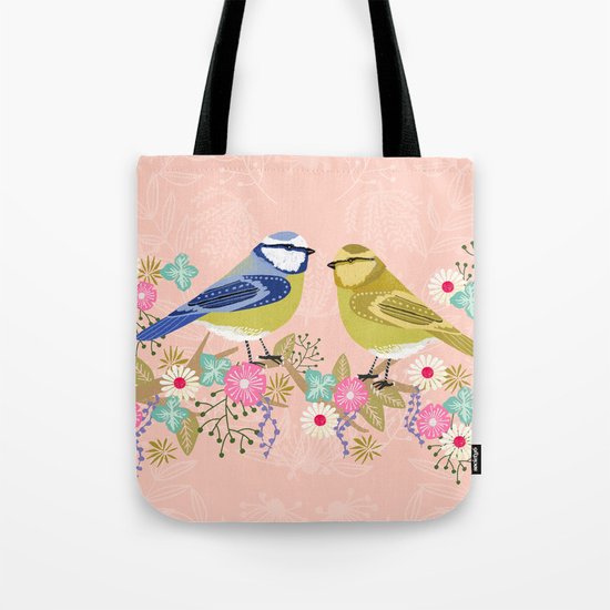 Love Birds valentines day birding illustration florals spring love by Andrea Lauren Tote Bag