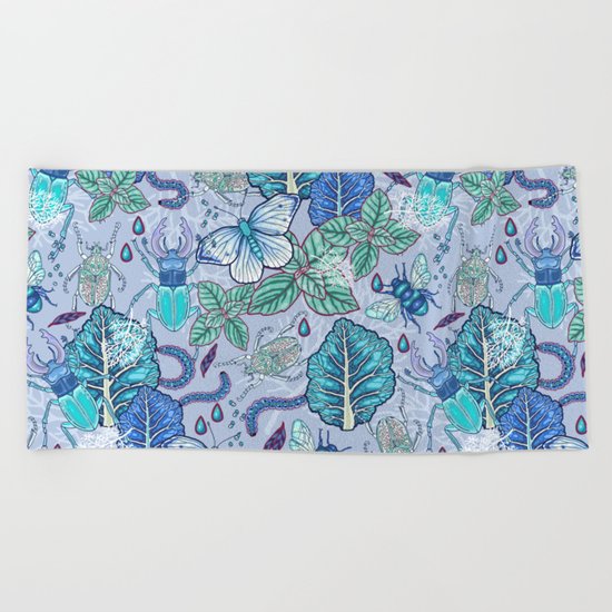 Frozen bugs in the garden Beach Towel