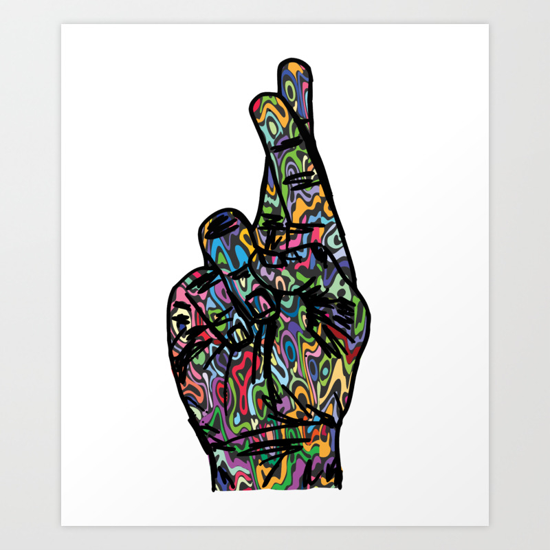 Psychedelic Fingers Crossed Trippy Hippie Hand Watercolor Art Art Print by  MintedFresh | Society6