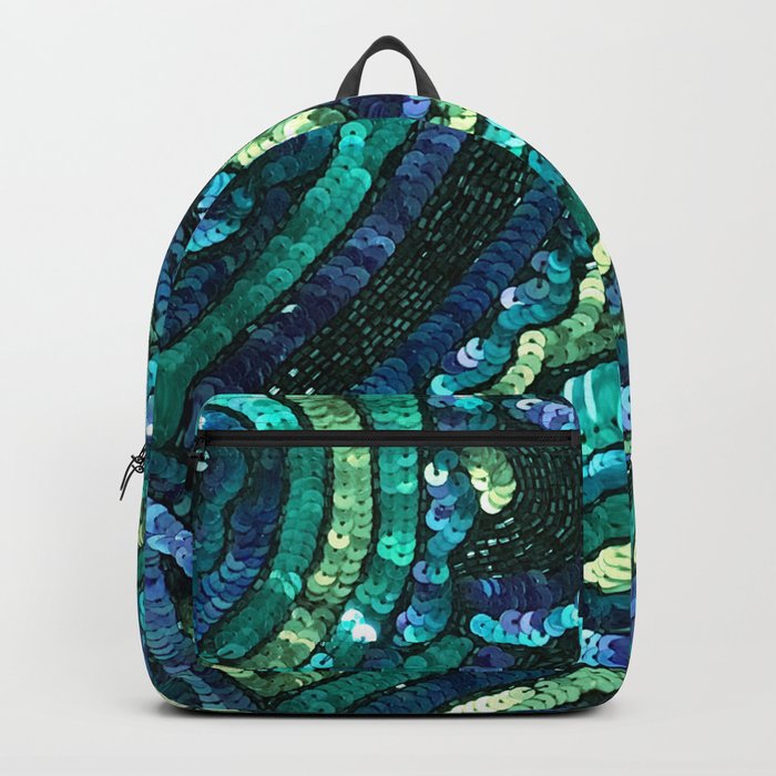 Teal Turquoise Black Sequin Backpack by Simply Chic by