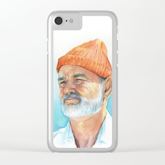 Steve Zissou Art Life Aquatic Bill Murray Watercolor Portrait Clear iPhone Case