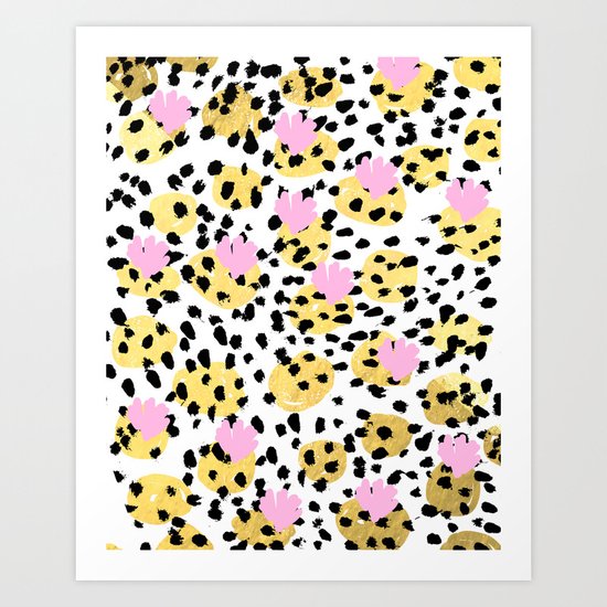 Pink Gold abstract painting foil trendy minimal modern art paint pattern gender neutral non binary Art Print