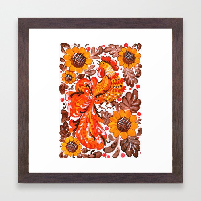 Rooster In Sunflowers Ukrainian Folk Art Traditional Painting