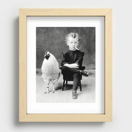 Smoking Boy with Chicken black and white photograph - photography - photographs Recessed Framed Print