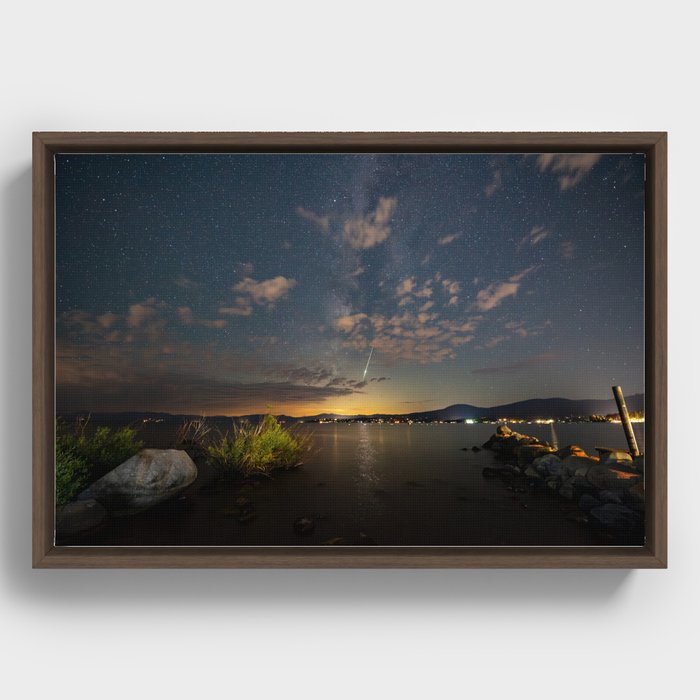 Perseid Over Lake Tahoe Framed Canvas