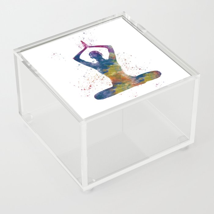 woman practices yoga in watercolor Acrylic Box